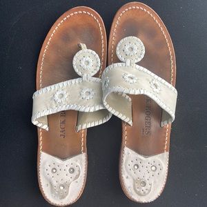 White and tan jack Rogers